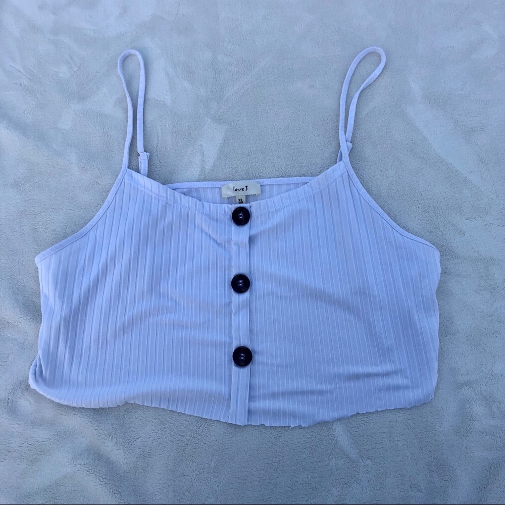 Crop Top Ribbed White Faux Button Up Love J Sz. Juniors XL
